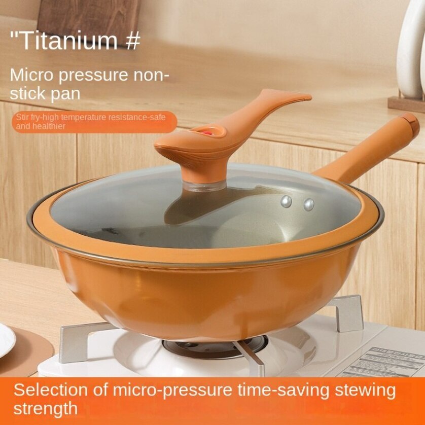 Titanium gold non stick frying pan micropressed pottery clay nonstick