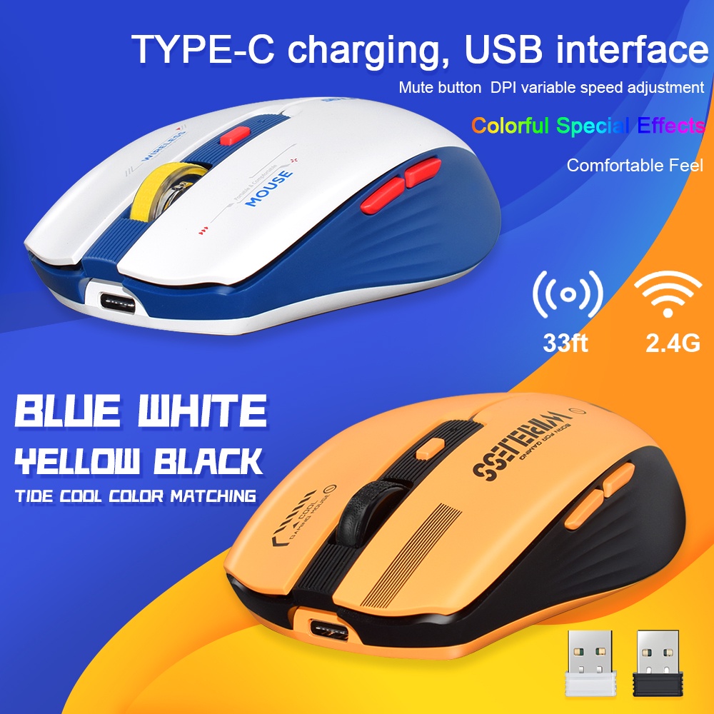 New LT-T19 Ergonomic Gaming 2.4G TYPE-C Wireless Charging Mouse RGB ...