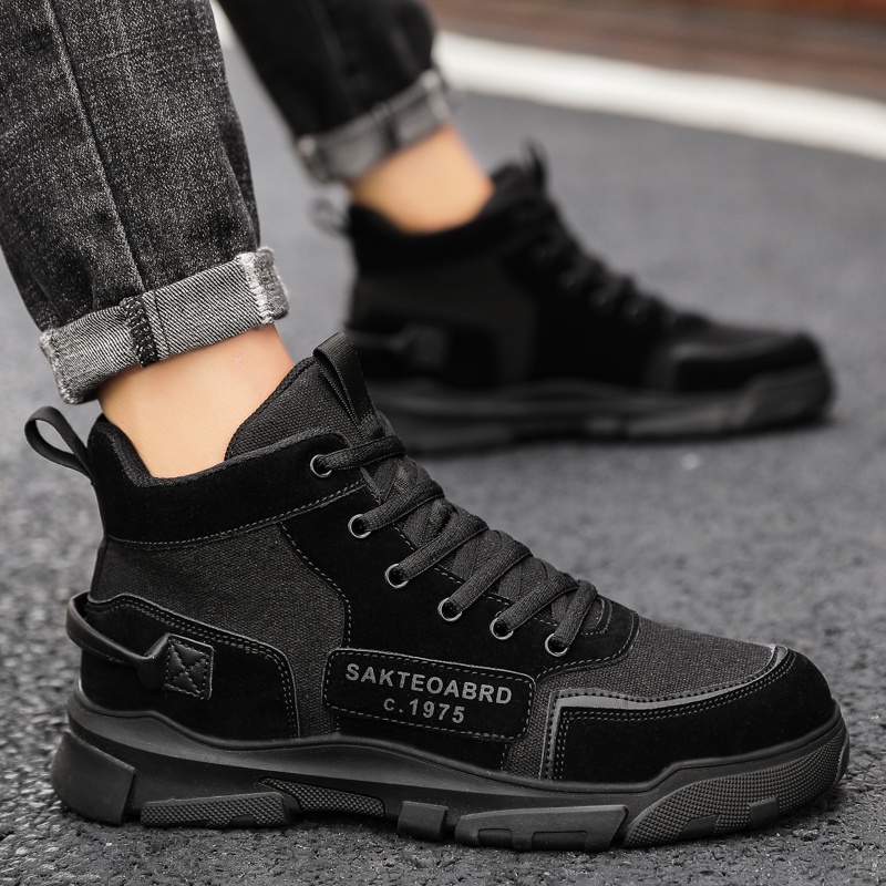 Men's Korean Black Martin Boots Non-slip High-cut Shoes for Men Breathable  Fashion Casual Ankle Boots