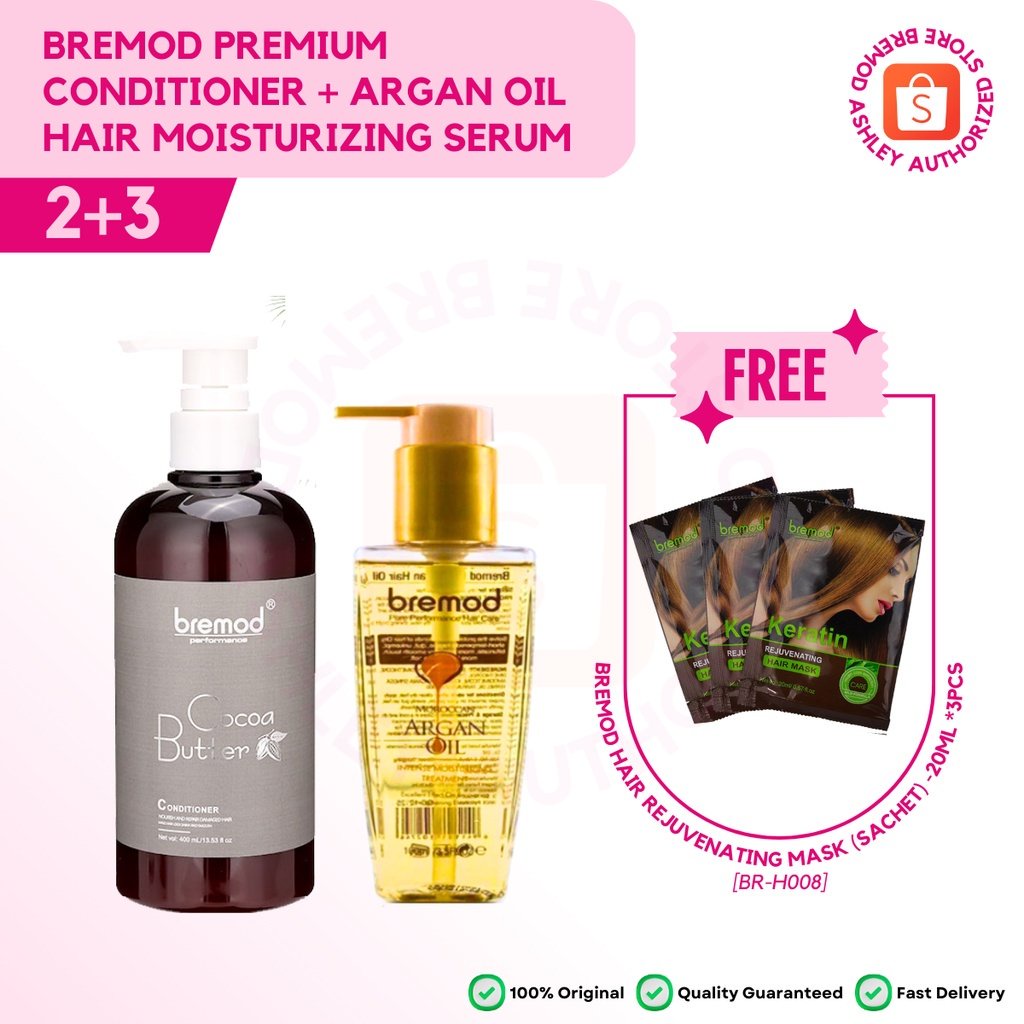 Bremod Argan Oil Hair Serum Deep Moisture for Dry Frizzy/Damaged Hair+Cocoa contidioner 400ML