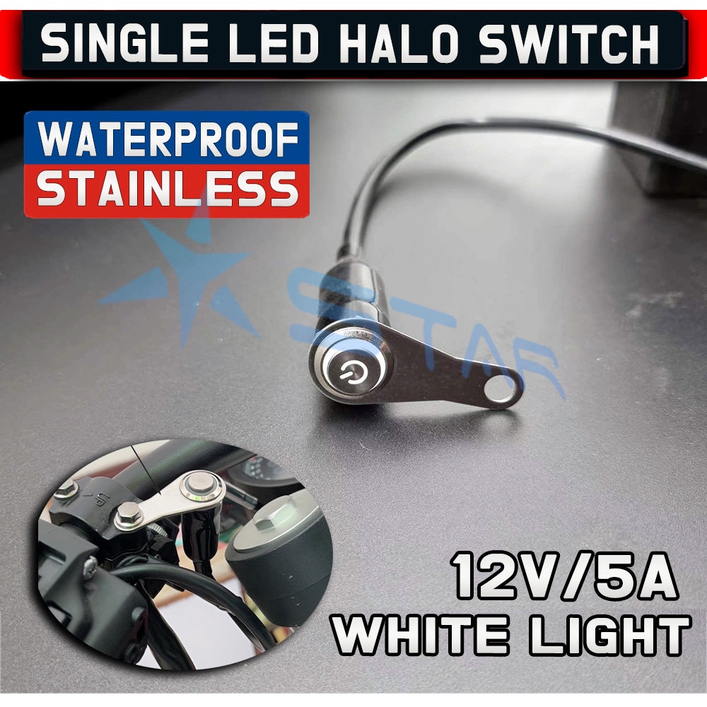 Single LED Halo Switch Stainless Steel ON-OFF Push Button Switch 12V/5A ...