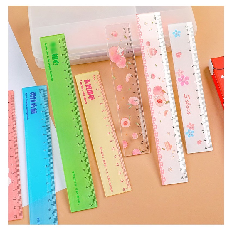 1 pcs Peach Cherry Pattern 15cm Transparent Rectangle Ruler School ...
