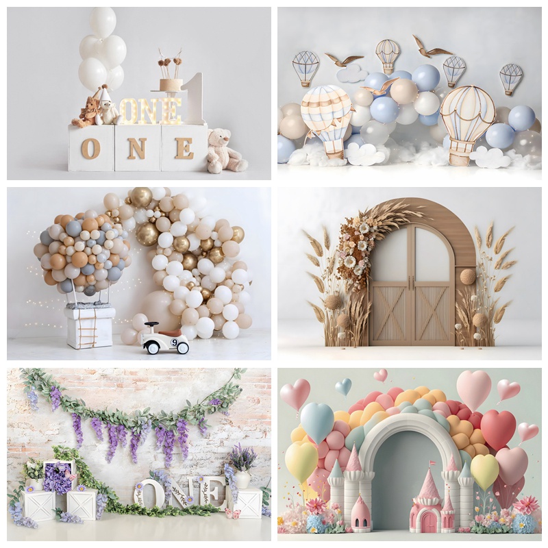 Birthday Party Newborn Baby 1st Photography Backdrop Balloons Boy and ...