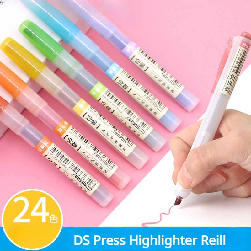 DS Press Type Fluorescent Pen Refill Marker Retractable Highlighters ...