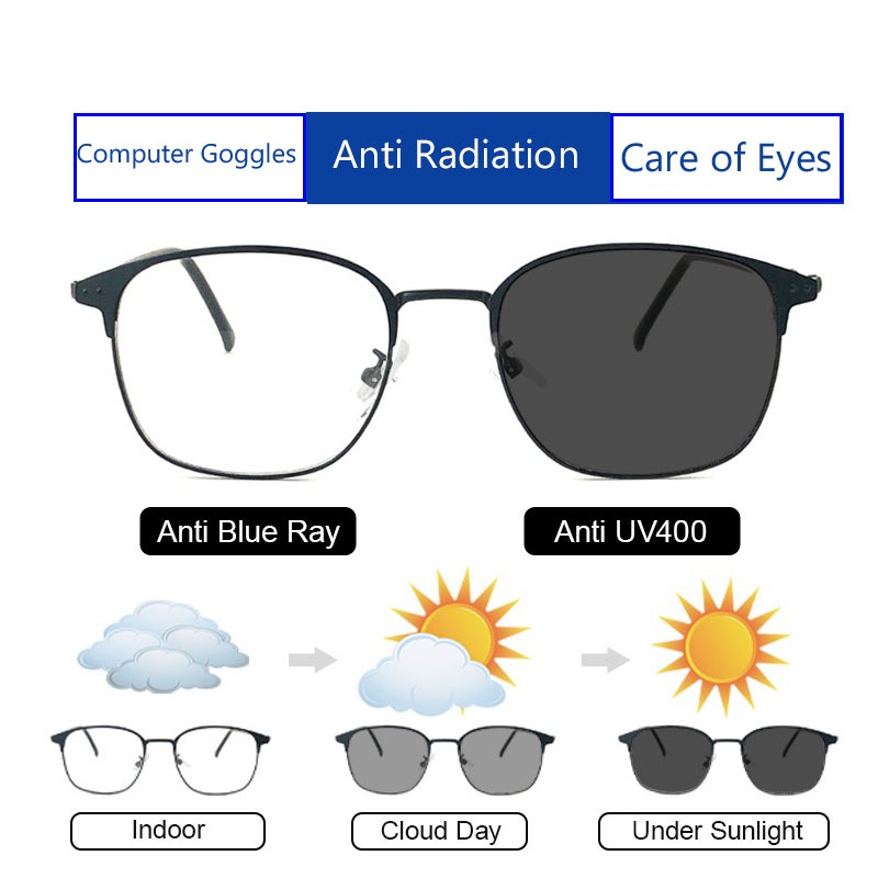 Anti fatigue Photochromic Glasses 2 in 1 eyeglasses Anti Radiation Eyeglass For Women Men
