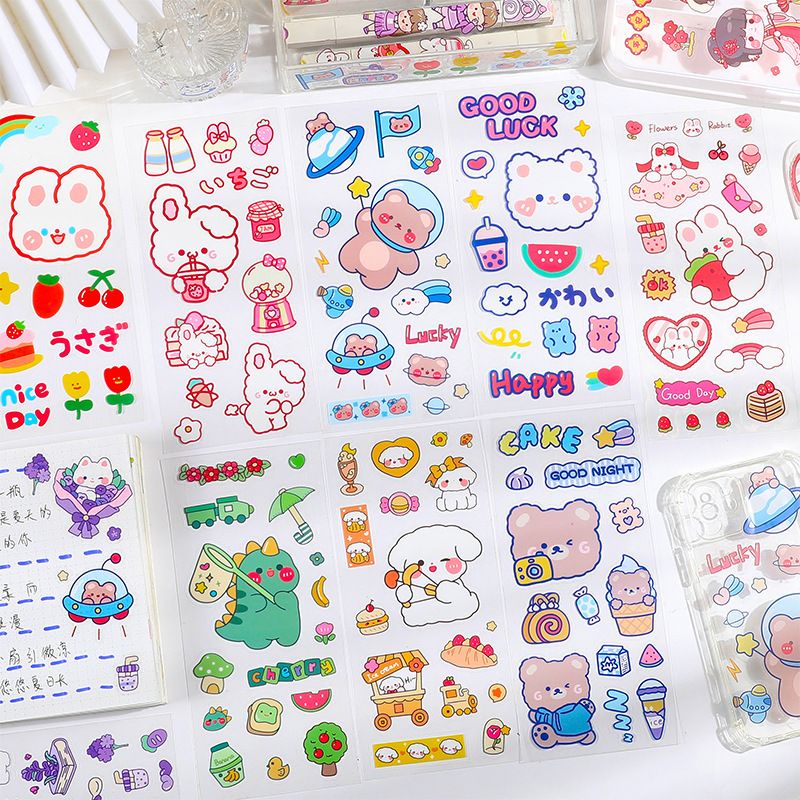 Cute Cartoon Animal Bear Bottle Sticker Decorative PET Stickers For ...