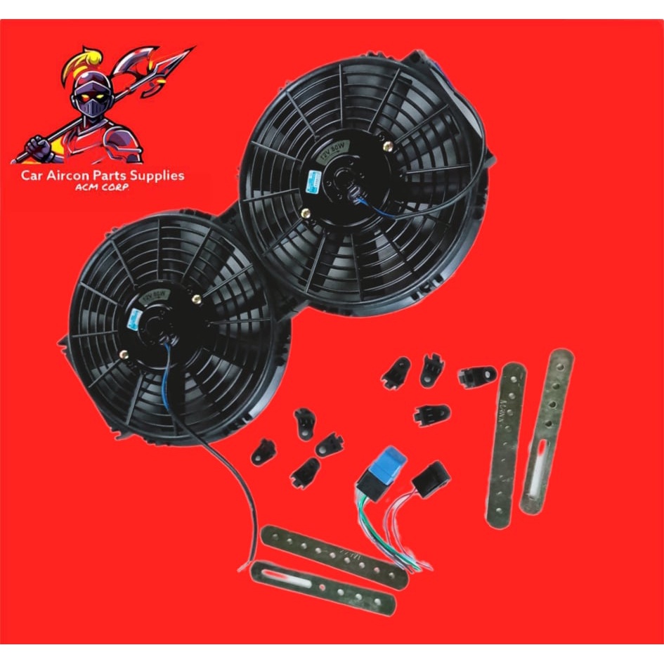 2PC AUX FAN WITH RELAY Car Aircon Parts Universal high speed 80watts