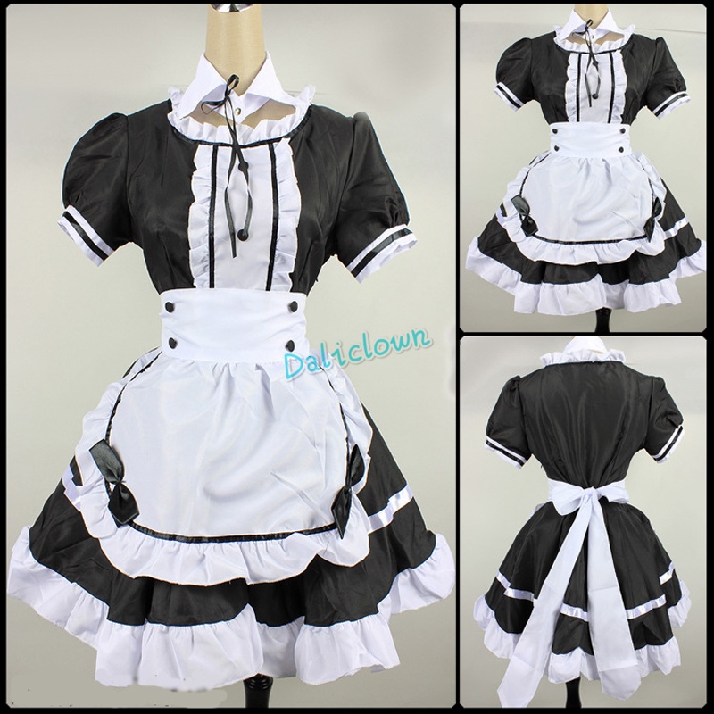 Sexy French Maid Costume Sweet Gothic Lolita Dress Anime Cosplay Sissy ...