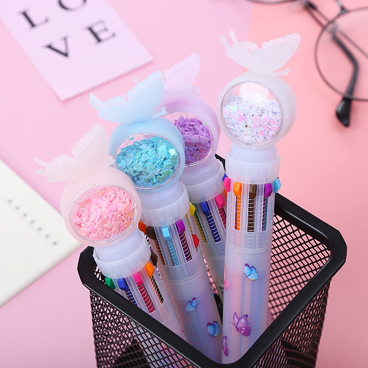 Creative Multi -color Ballpoint Pen Cute Butterfly Sequins Ten -color ...