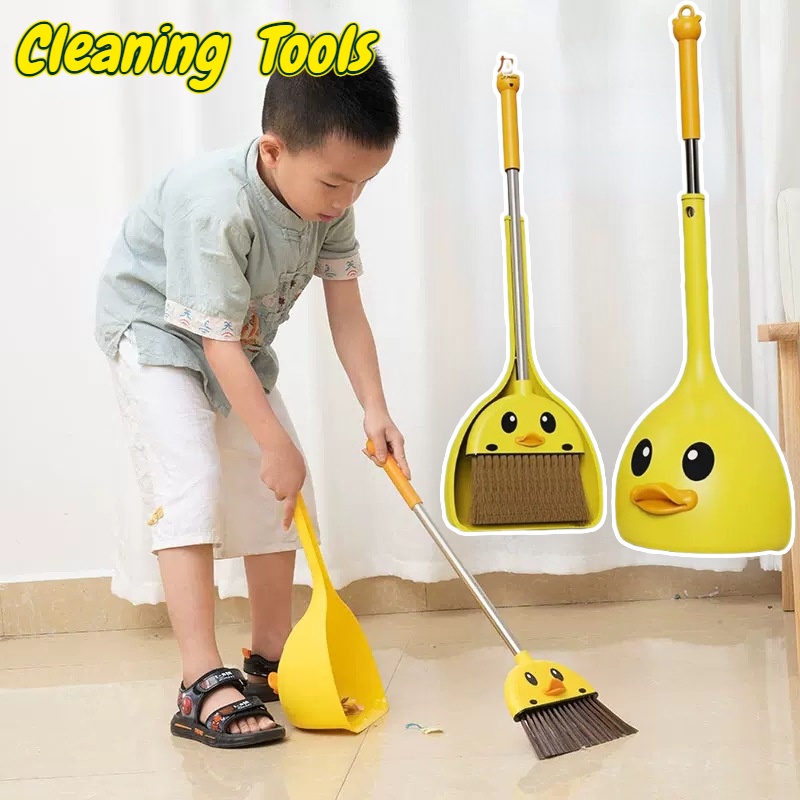 Kids Mini Broom Dustpan Cleaning Toy Set Pretend Play Detachable Broom