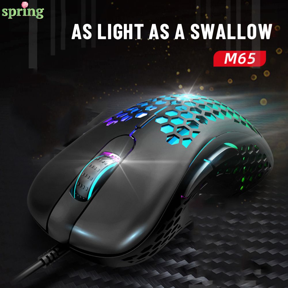 M65 2400dpi Hollow Gaming Mouse With RGB Breathing Lights 3D Concave