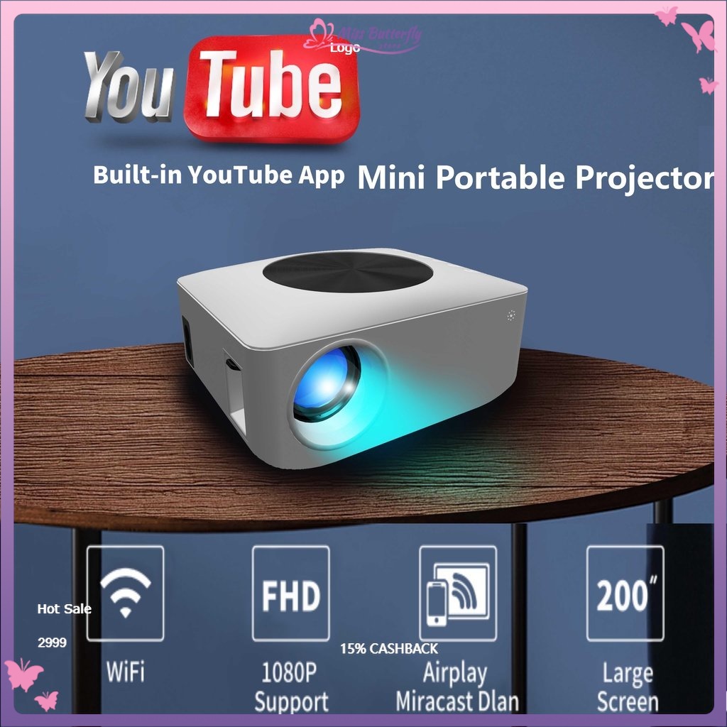 YouTube Mini Portable HD 1080P Projector Home Mini Portable Mobile ...