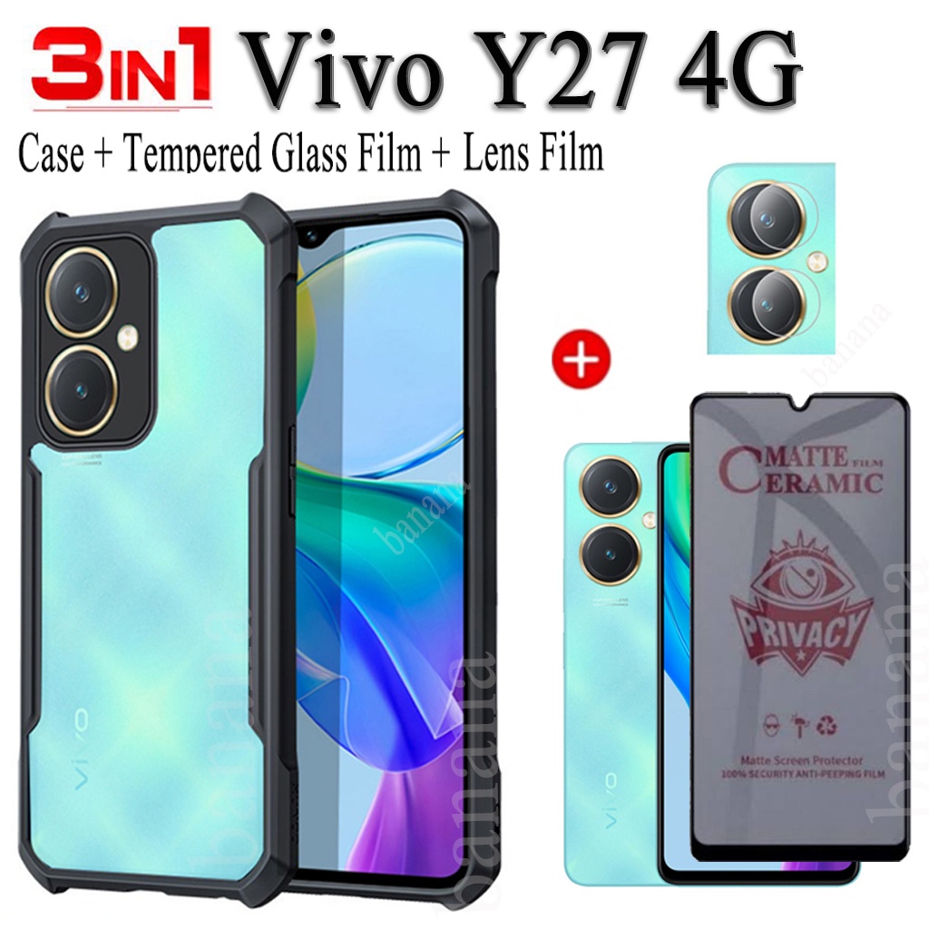 Shockproof Phone Case for Vivo Y27 4G Y 27 Y2 4G Anti Spy Soft Ceramic  Matte Privacy Tempered Glass IN