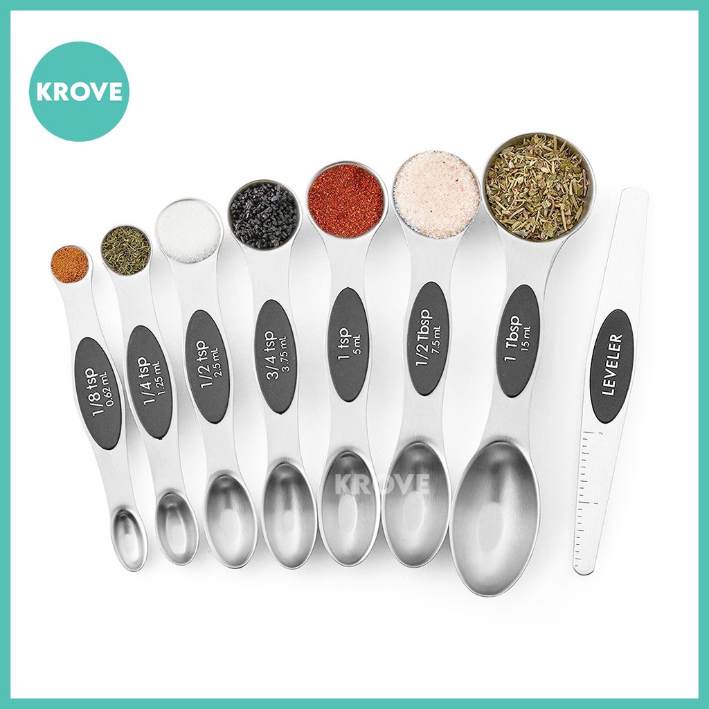 8pcs Magnetic Nesting Stainless Steel Measuring Spoons Set Tea Table Spoon Tsp Tbsp Kitchen 6750