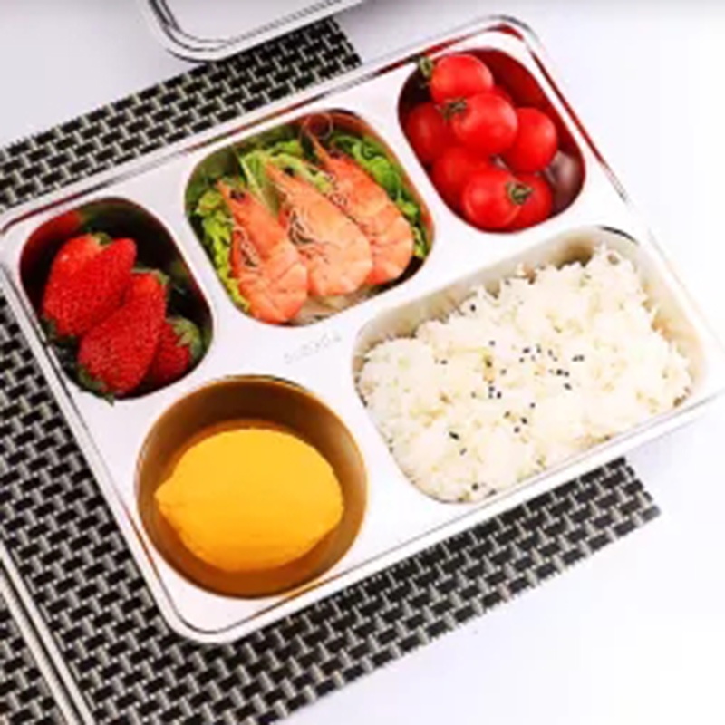 304 Stainless Steel Fast Food Plate Grid Plate With Lid Square Canteen 