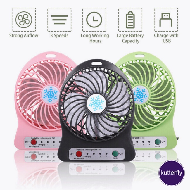 Kutterfly Portable Rechargeable Led Fan Adjustable 3speed Air Cooler
