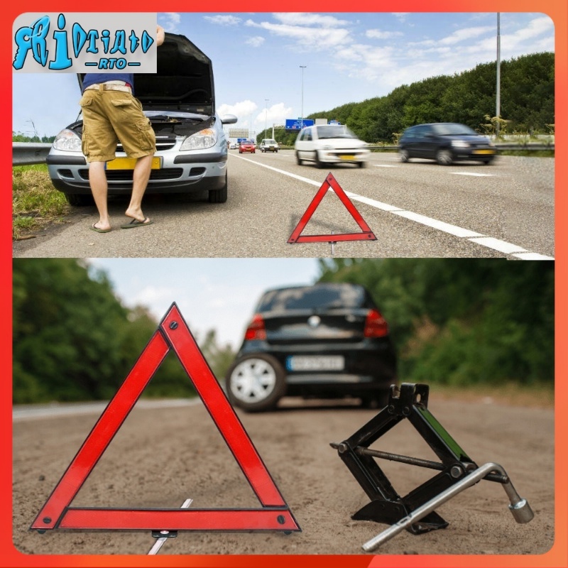 RTO Triangle Reflective Warning Sign Foldable Red Car Hazard Breakdown ...