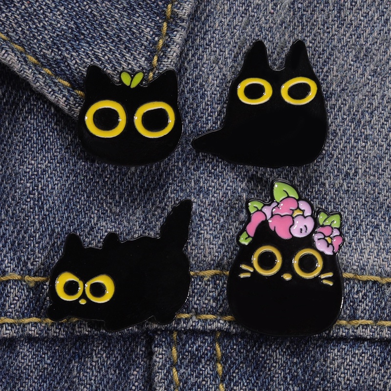 Cute Cat Enamel Pins Creative Flower Cat Kitten Brooch Badges Lapel Pin ...