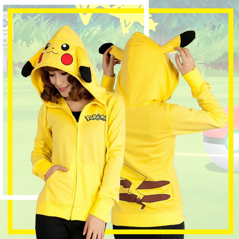 Ins Fashion Women s Loose Pikachu Cosplay Coat Hoodie Plus Sweater Shopee Philippines