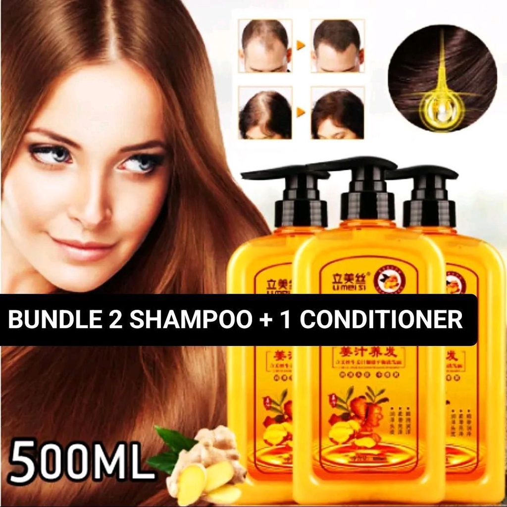 2 SHAMPOO + 1 CONDITIONER BUNDLE SET 500ml ginger shampoo 500ml ginger ...