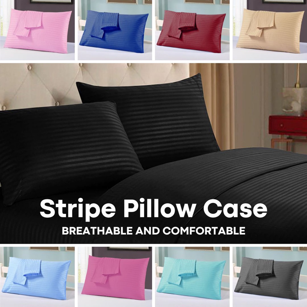 JD Stripe Plain Cotton Pillow Case Set of 2 Stripe Plain Pillowcase with Envelope Stylet