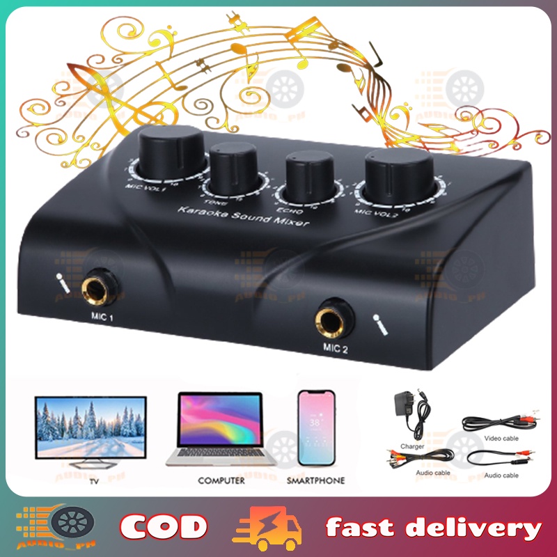 Karaoke Echo Mixer Multifunctional Audio Mixer Dual Mic Input For