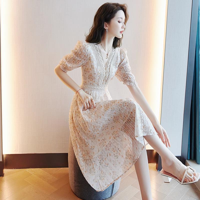 V-Neck Lace Floral Dress Women's Summer 2023 New Style Niche Design ...