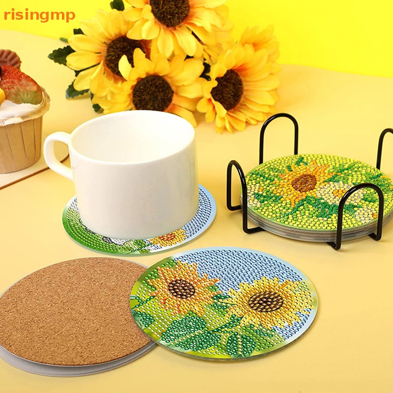 [risingmp] 6/8Pcs DIY Diamond Paing Coaster Animal Drink Cup Cushion With Holder Coaster