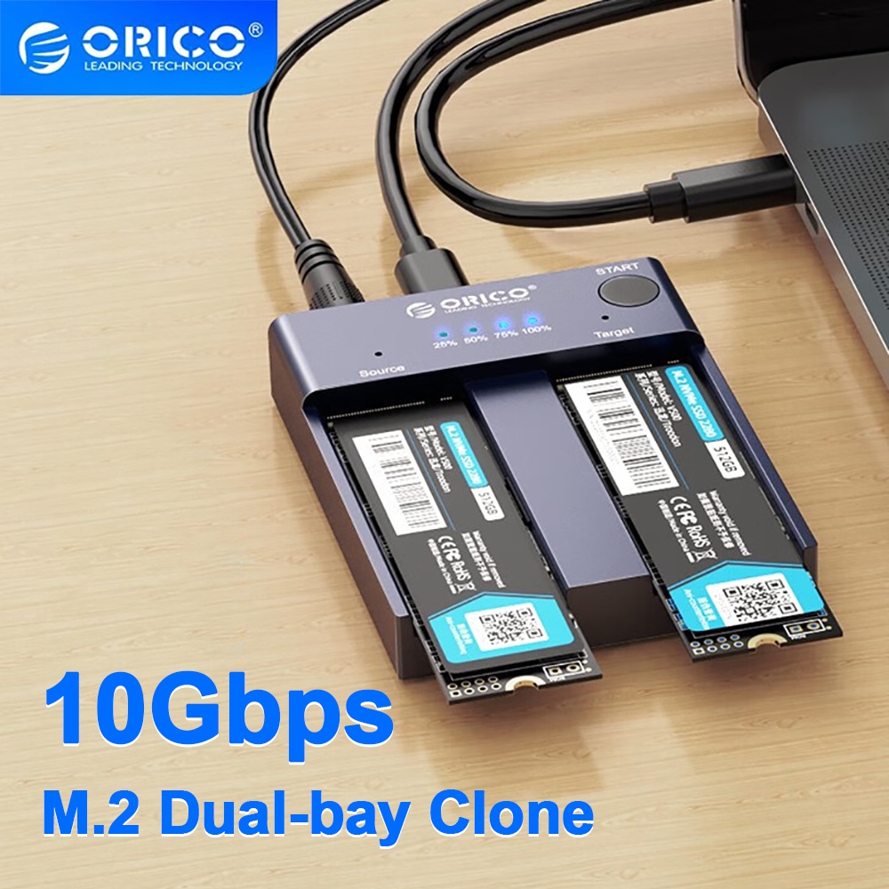 ORICO M2P2-C3 Dual Bay M.2 NVME SSD Enclosure 10Gbps Offline Clone USB ...