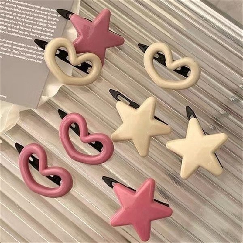 Pink Love Heart Hair Clip Girls Side Clip Cute Frog Buckle Bangs Clip