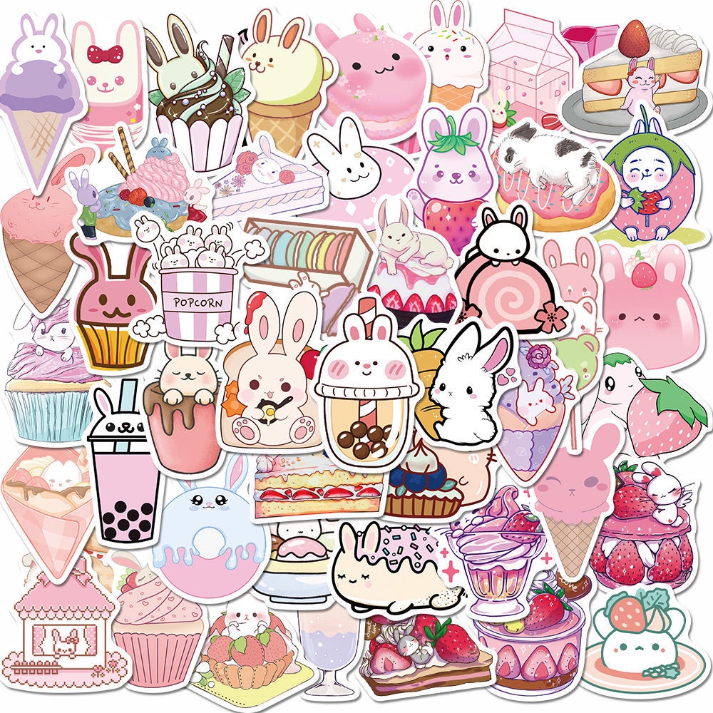 50 pieces of summer pink dessert rabbit cartoon stickers Wallpaper ...
