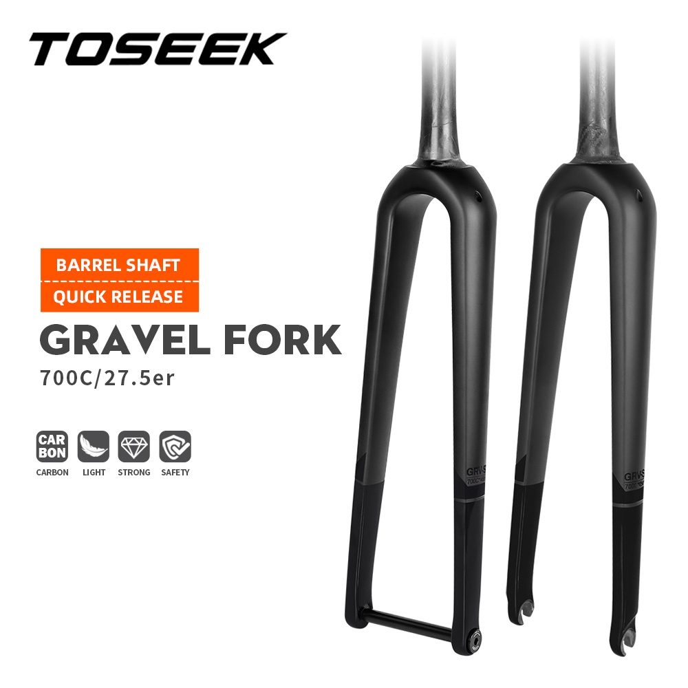 TOSEEK Carbon Fiber Road Bike Fork Quick Release Through Axle Ultra Light Gravel Bicycle Fork Garfo Carbono 700c 27.5er