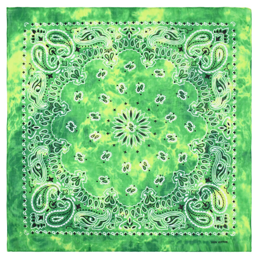 Bandana Verde Neon Paisley 100% Cotone: Foulard Quadrato Unisex Per Collo Testa - Foto 3