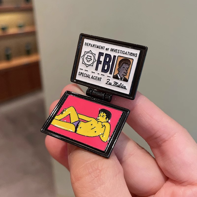 FBI work permit flip brooch comedy character pin Simpson personality ...
