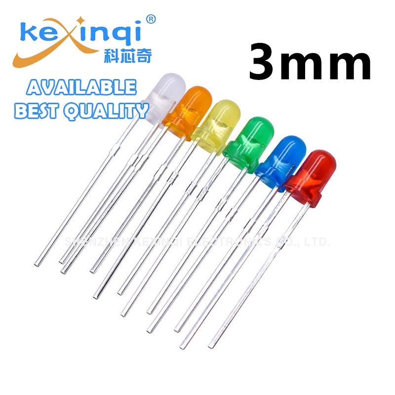 100pcs 3mm F3 Round LED Diode Ultra Bright White Green Yellow Blue ...