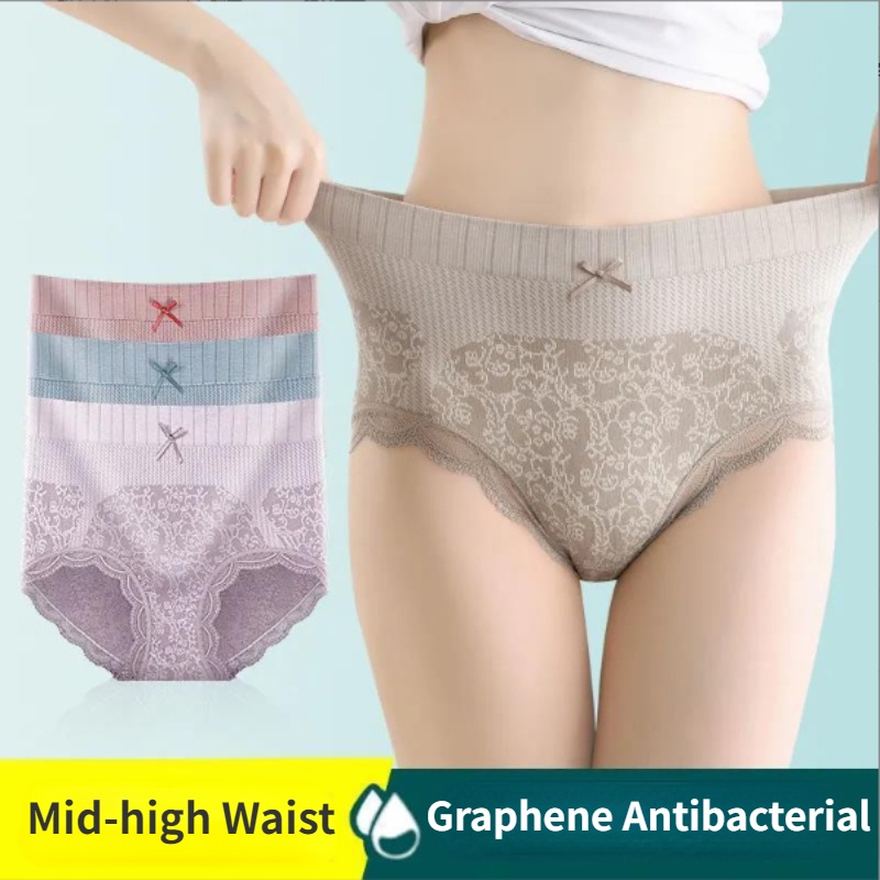 3pcs Seamless Mid High Waist Underwear For Women High Elastic Hip Lift Sexy Lace Panty Brief 6008