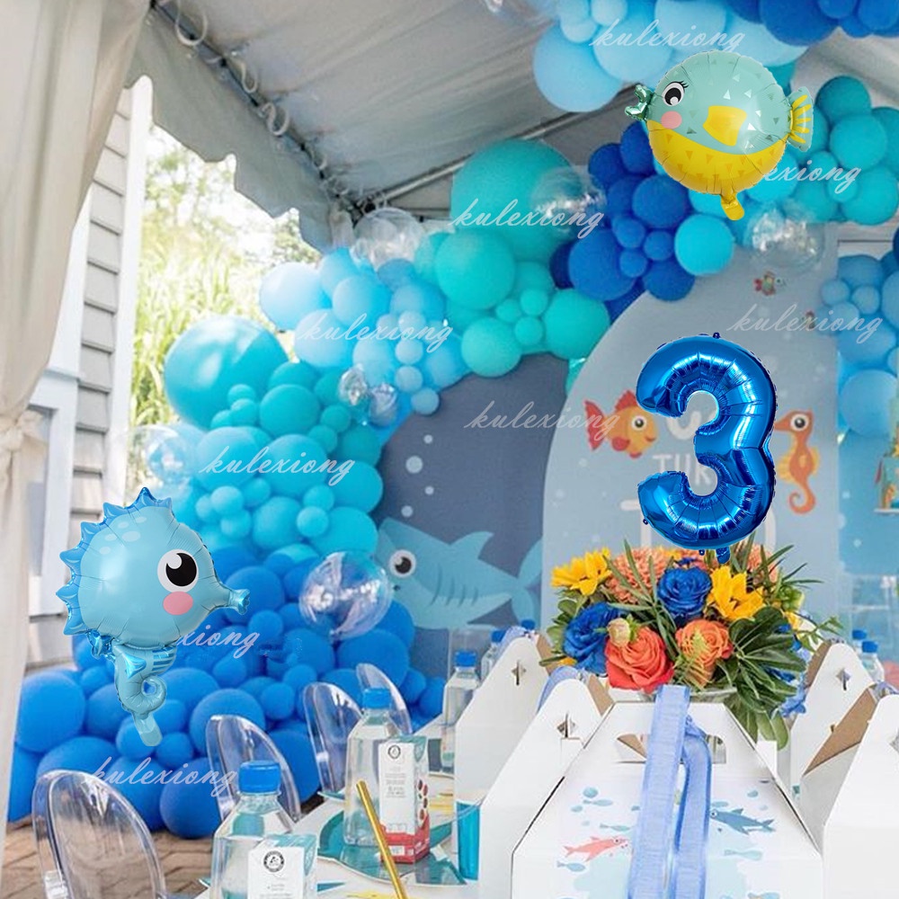 85Pcs Ocean World Theme Party Under Sea Animal Balloons 32inch Blue ...