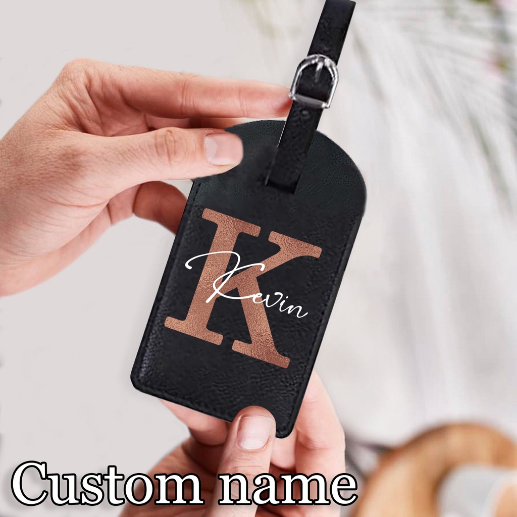 Personalised Initial With Name Monogram Luggage Tag Pu Leather For 