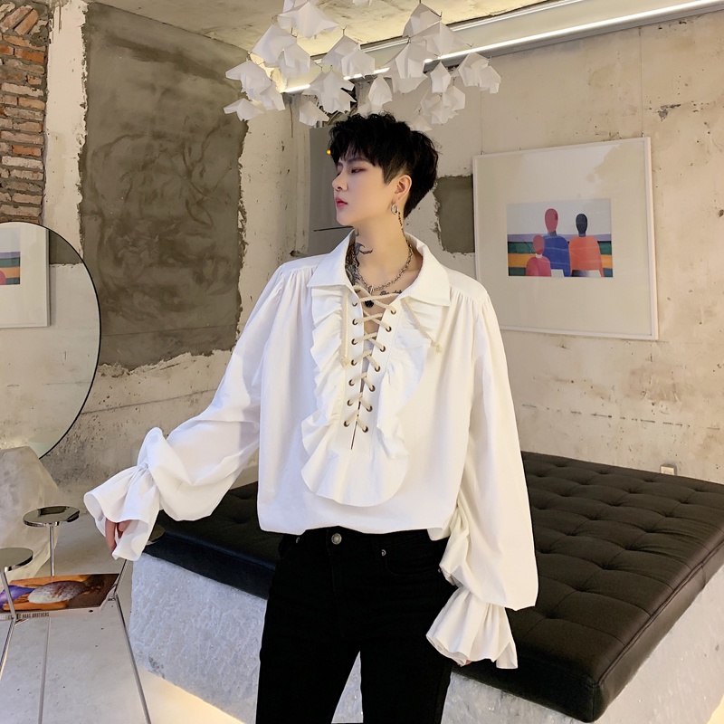 Halloween Vampire Retro Cuff Neckline Ruffled Drawstring Long-Sleeved ...