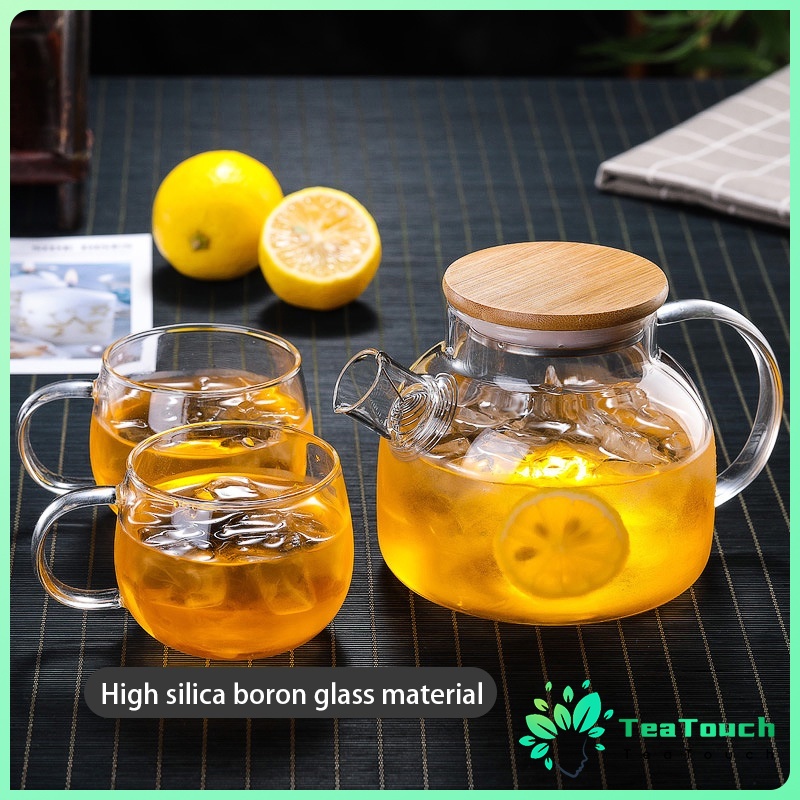 TeaTouch 1L Heat Resistant With Wooden Cover Tea Pour Kettle Hot Coffee ...