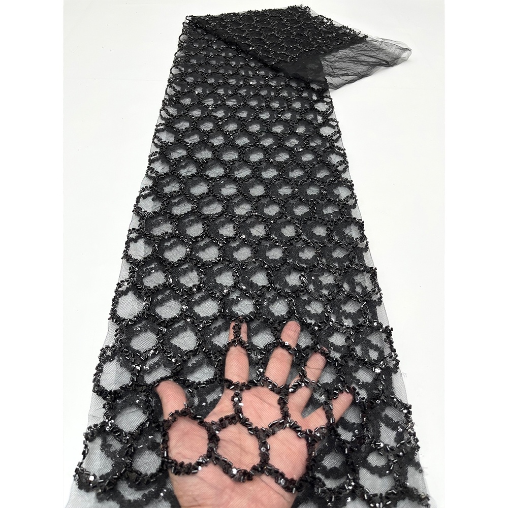 Black Lace Gauze Fabric Bead Tube Embroidery Beads Circle Sequins
