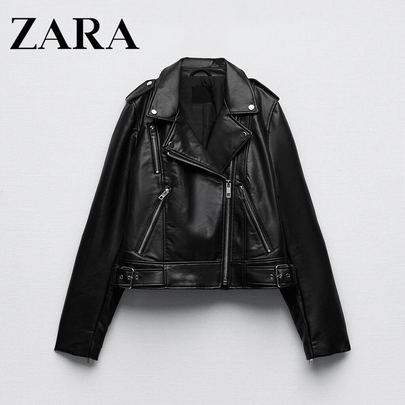 Zara Spring New Style Fashion Women's Black Faux Leather Jacket