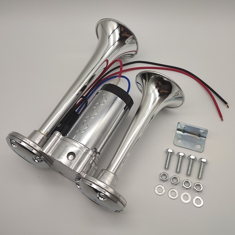 Herwey 12V Dual Trumpet Air Horn 304 Stainless Steel Polished Siren For