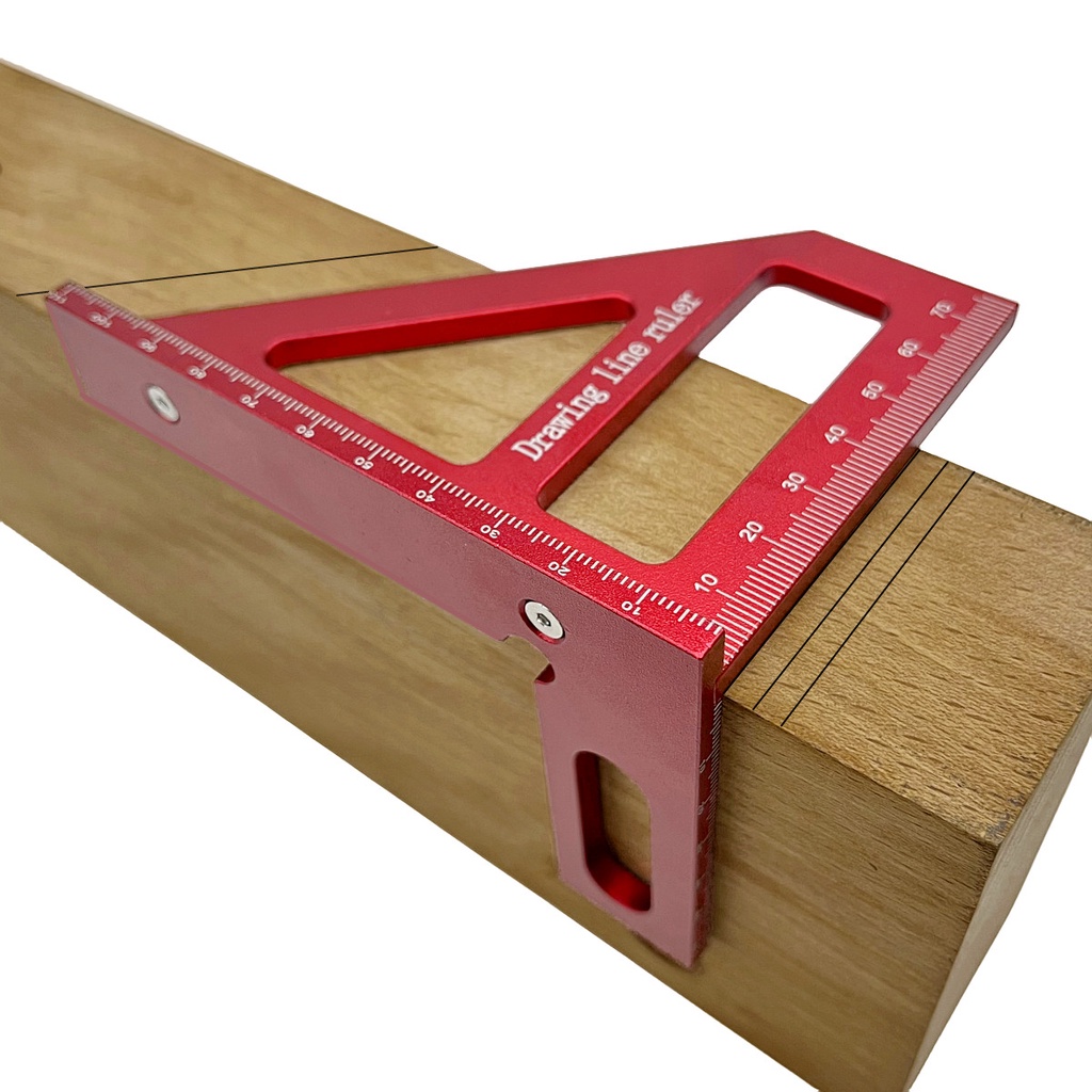 Woodworking Angle Ruler – Aluminum Alloy 45/90° Miter Triangle Protractor, Precise Carpenter Measuring Tool (Red)