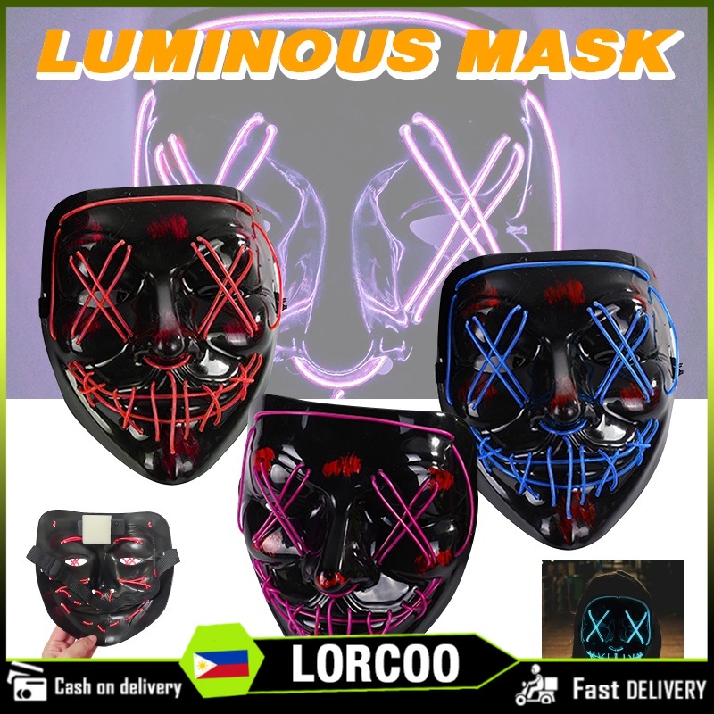 LED Light Halloween Mask Up Mask Glow In Dark Horror Skull Cosplay Mask ...