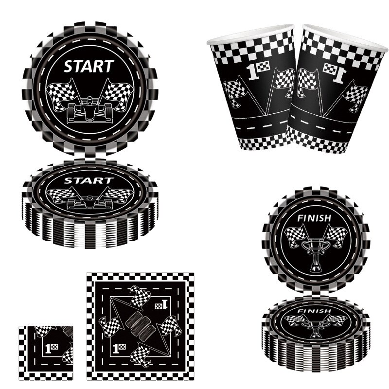 Race Car Disposable Plates Birthday Decoration Racetrack Flag