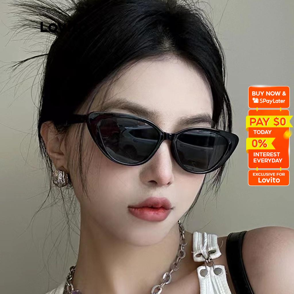 Lovito Casual Plain Cat Eye Sunglasses Trendy Retro Fashion Sun Glasses