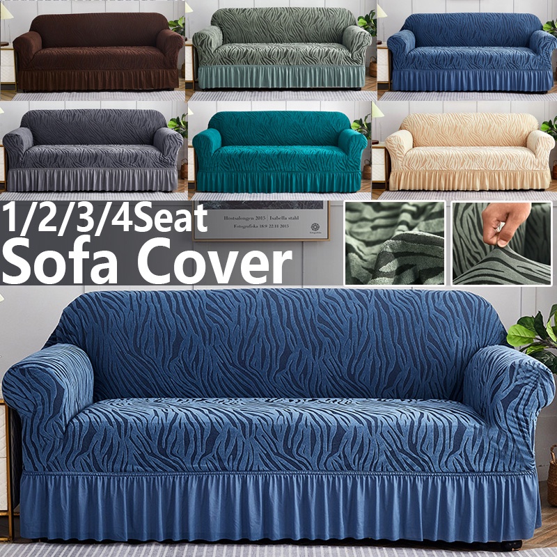 1/2/3/4 Seat Jacquard Skirt Sofa Cover Stretch Sofa Protector Lshaped