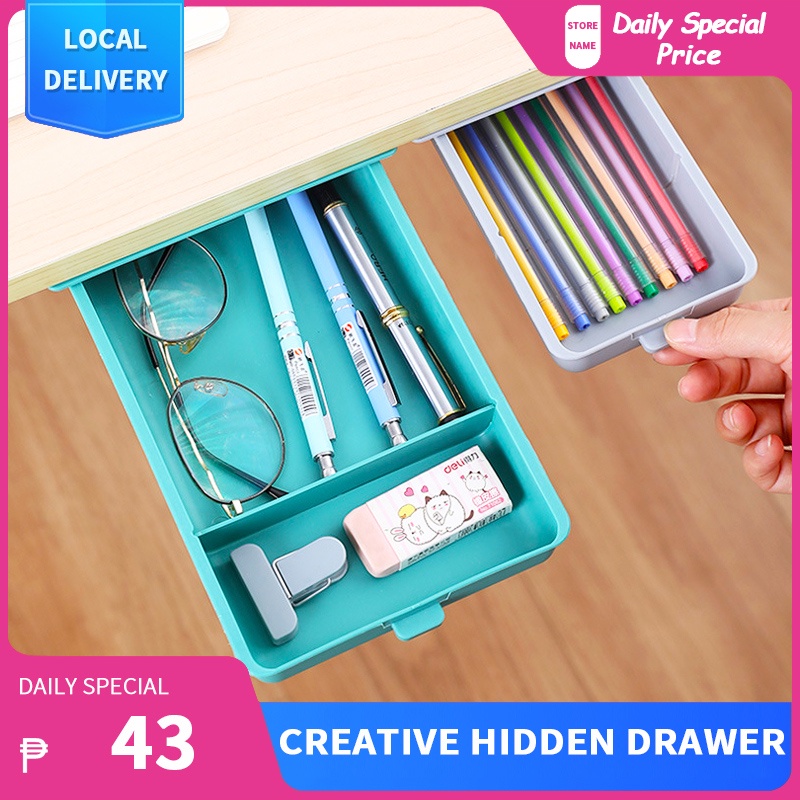 Hidden Drawer Under Desk Self Adhesive Storage Box Self Stick School ...