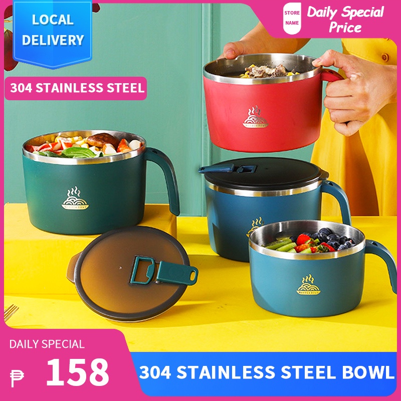 304 Stainless Steel Korean Bowl with Cover Set Lunch Box Instant Noodle